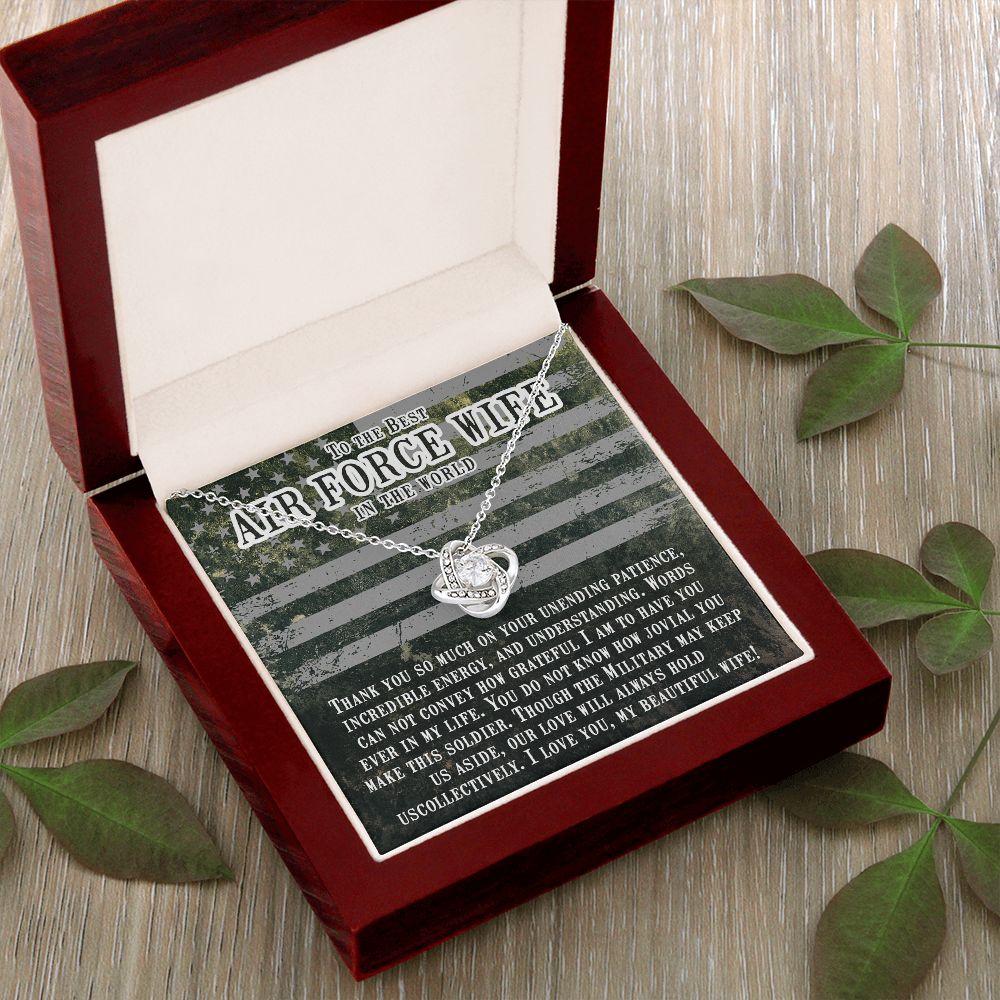 Couples Gifts, Air Force Wife Necklace Gifts From Husband, Wedding Anniversary Jewelry For Wife From Husband, Wife Birthday From Husband, To My Beautiful Wife Girlfriend Message Card and Gift Box styles On Birthday, Christmas, Anniversary  Love knot Thang