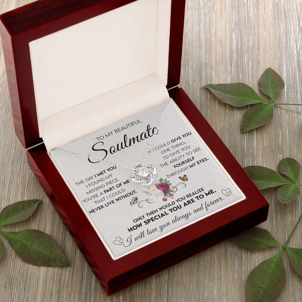 Personalized Valentine Gift For Wife, To My Soulmate Necklace For Women, Soulmate Jewelry, To My Wife Necklace From Husband, Necklace Custom Name Message Card and Gift Box Styles on Birthday, Christmas, Wedding, Anniversary Love knot Thang