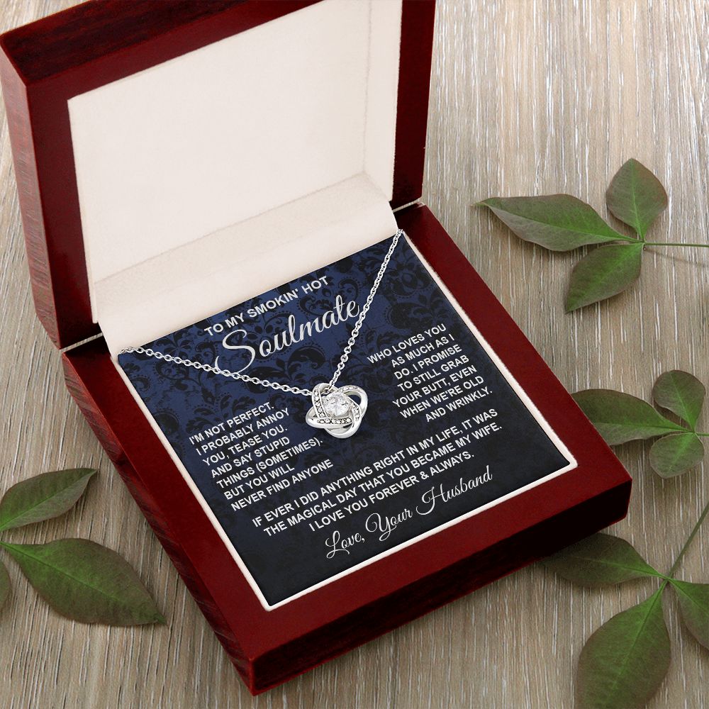 Soulmate Necklace Gifts from Husband, Wedding Gifts for Wife from Husband, Wife Valentine Gifts from Husband, To My Wife Necklace Message Card and Necklace Gifts Box Gift Box Styles on Birthday, Wedding, Anniversary, Valentine Love knot Thang