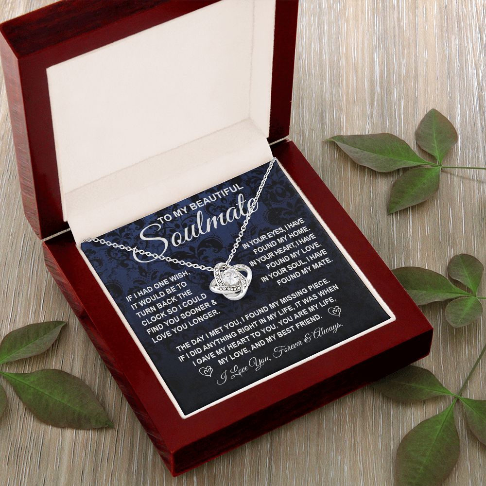 To My Beautiful Soulmate Necklace Gift for Her, Soulmate for Wife Birthday Gifts from Husband, Wedding Jewelry for Women, Soulmate Gifts, Message Card and Necklace Gifts Box Gift Box Styles on Birthday, Wedding, Anniversary, Valentine Love knot Thang