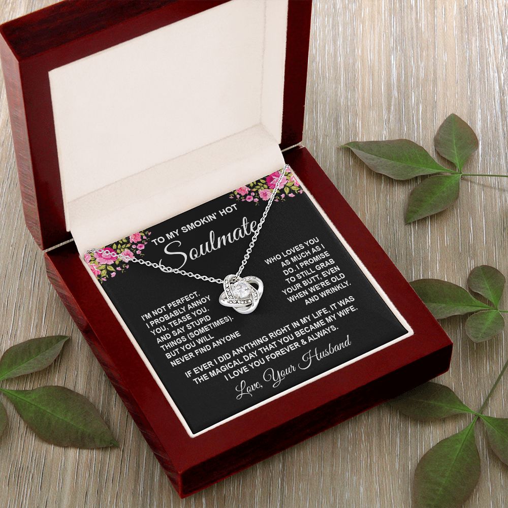 Soulmate Necklace Gifts from Husband, Wedding Gifts for Wife from Husband, Wife Birthday Gifts from Husband, To My Wife Necklace Message Card and Necklace Gifts Box Gift Box Styles on Birthday, Wedding, Anniversary, Valentine Love knot Thang