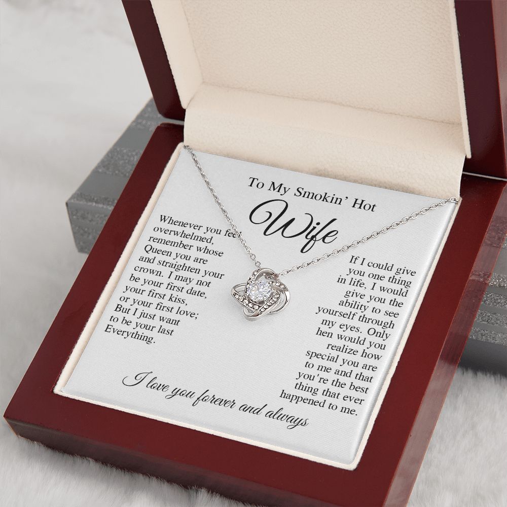 To My Beautiful Wife Necklace, Wedding Anniversary Jewelry for Women, Anniversary Gifts For Wife From Husband To My Wife Necklace Message Card and Necklace Gift Box Gift Box Styles on Birthday, Wedding, Anniversary, Valentine Love knot Thang