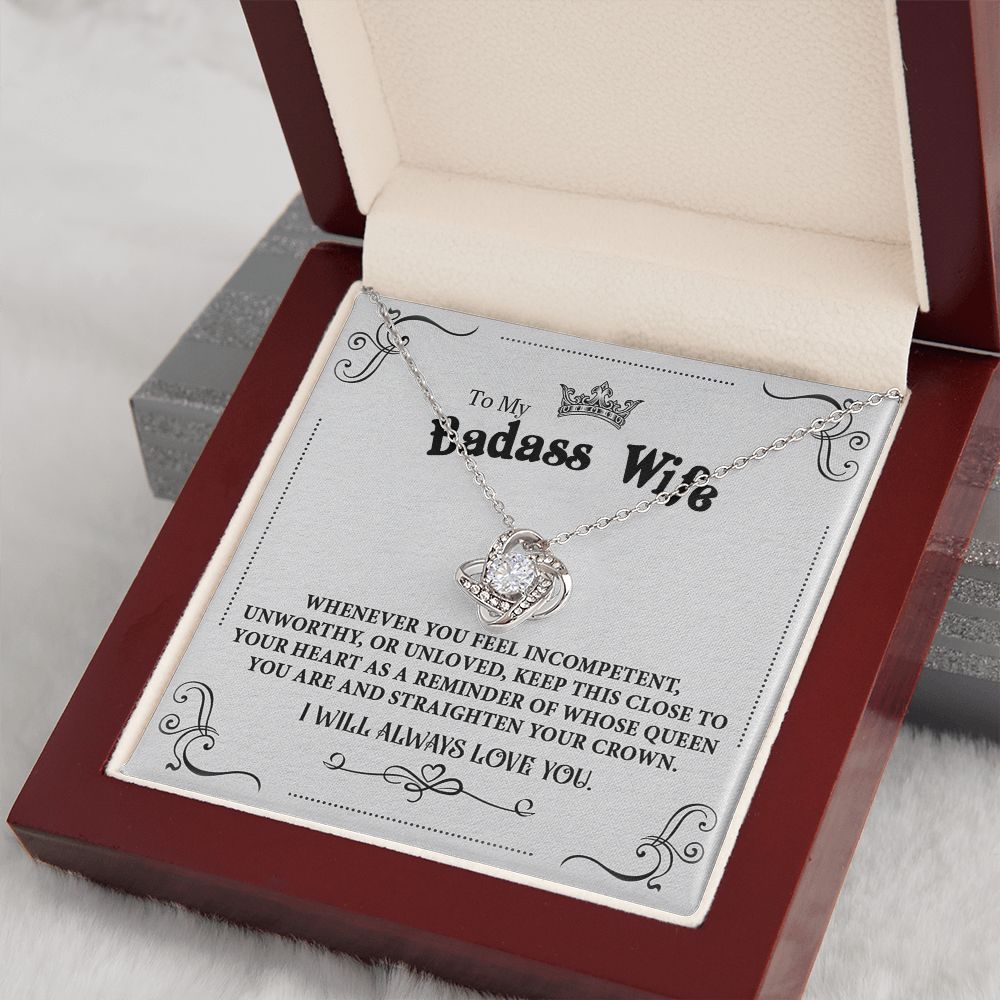 Personalized Valentine Gift For Badass Wife, To My Wife Necklace For Women, Soulmate Necklace, To My Wife Necklace From Husband, Necklace Custom Name Message Card and Gift Box Styles on Birthday, Christmas, Wedding, Anniversary Love knot Thang