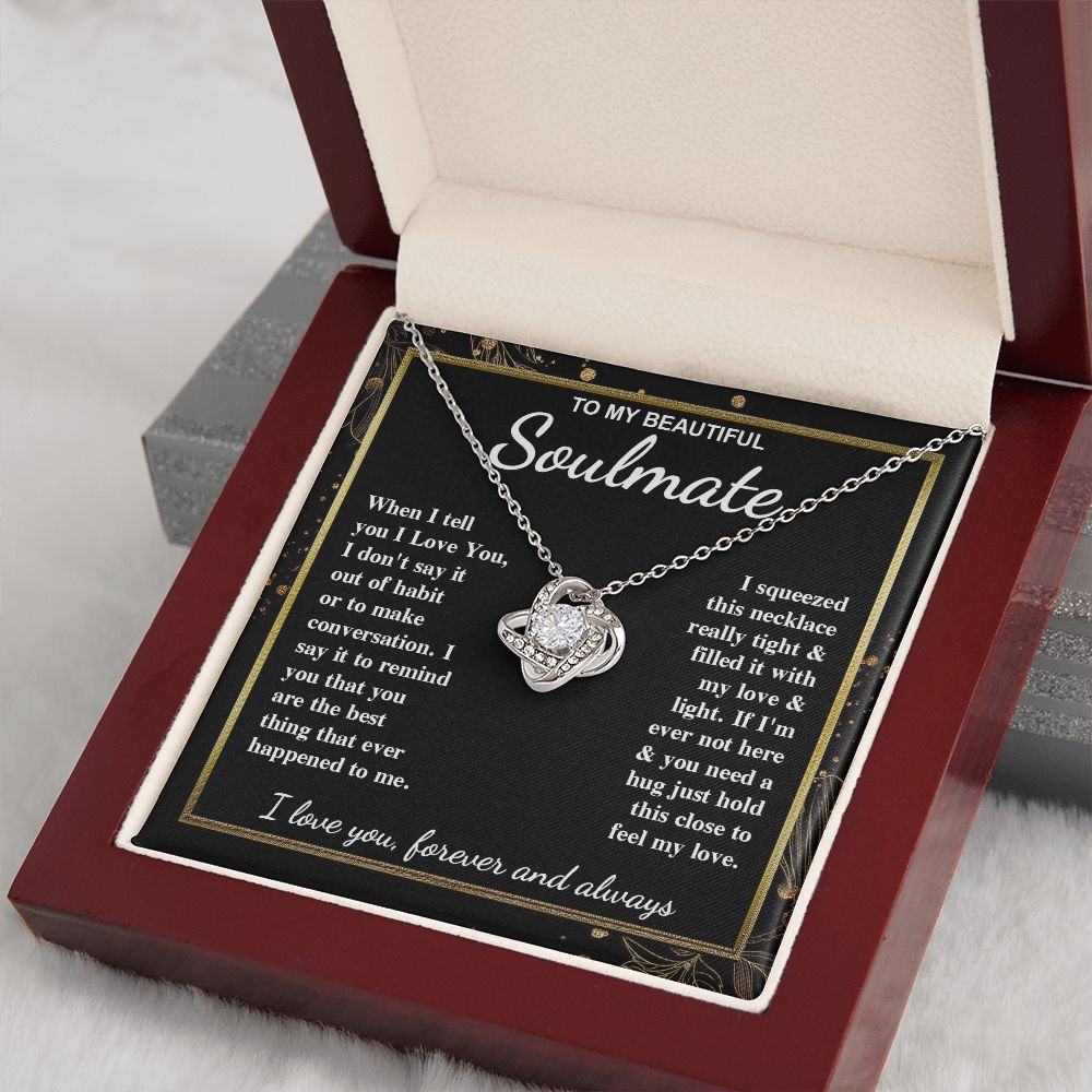 To My Beautiful Soulmate Necklace Gift for Her, Soulmate for Wife Valentine Gifts from Husband, Wedding for Women, Soulmate Gifts, Message Card and Necklace Gifts Box Gift Box Styles on Birthday, Wedding, Anniversary, Valentine Love knot Thang