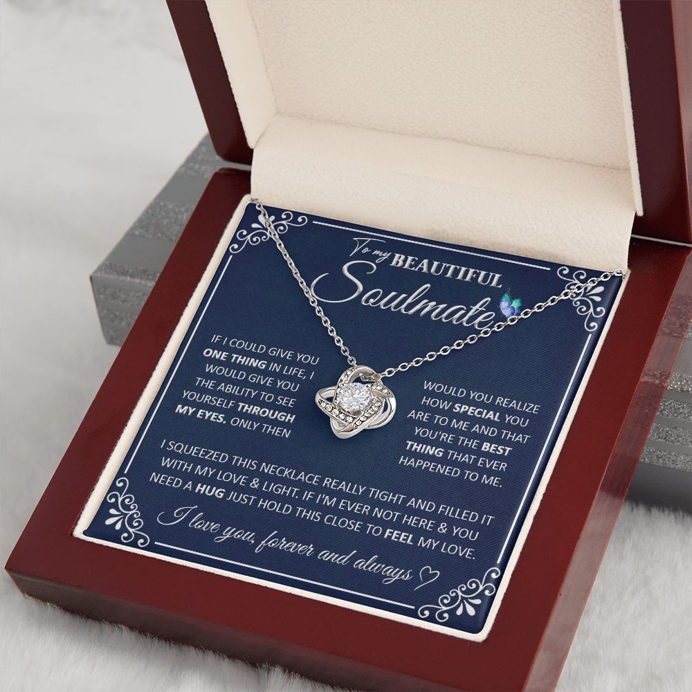 Couples Gifts, To My Beautiful Soulmate Necklace Gifts From Husband, Wedding Anniversary For Wife From Husband, To My Beautiful Wife Necklace, Necklace Custom Name Message Card and Gift Box Styles on Birthday, Christmas, Wedding, Anniversary Love knot Tha