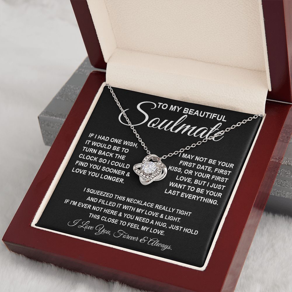 To My Beautiful Soulmate Necklace, Soulmate Jewelry For Women, Wife Necklace From Husband, Soulmate Gift For Her, To My Future Wife Necklace Message Card and Necklace Gift Box Gift Box Styles on Birthday, Wedding, Anniversary, Valentine Love knot Thang