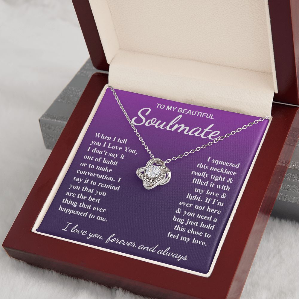 To My Beautiful Soulmate Necklace Gift for Her, Soulmate for Wife Birthday Gifts from Husband, Valentine for Women, Soulmate Gifts, Message Card and Necklace Gifts Box Gift Box Styles on Birthday, Wedding, Anniversary, Valentine Love knot Thang