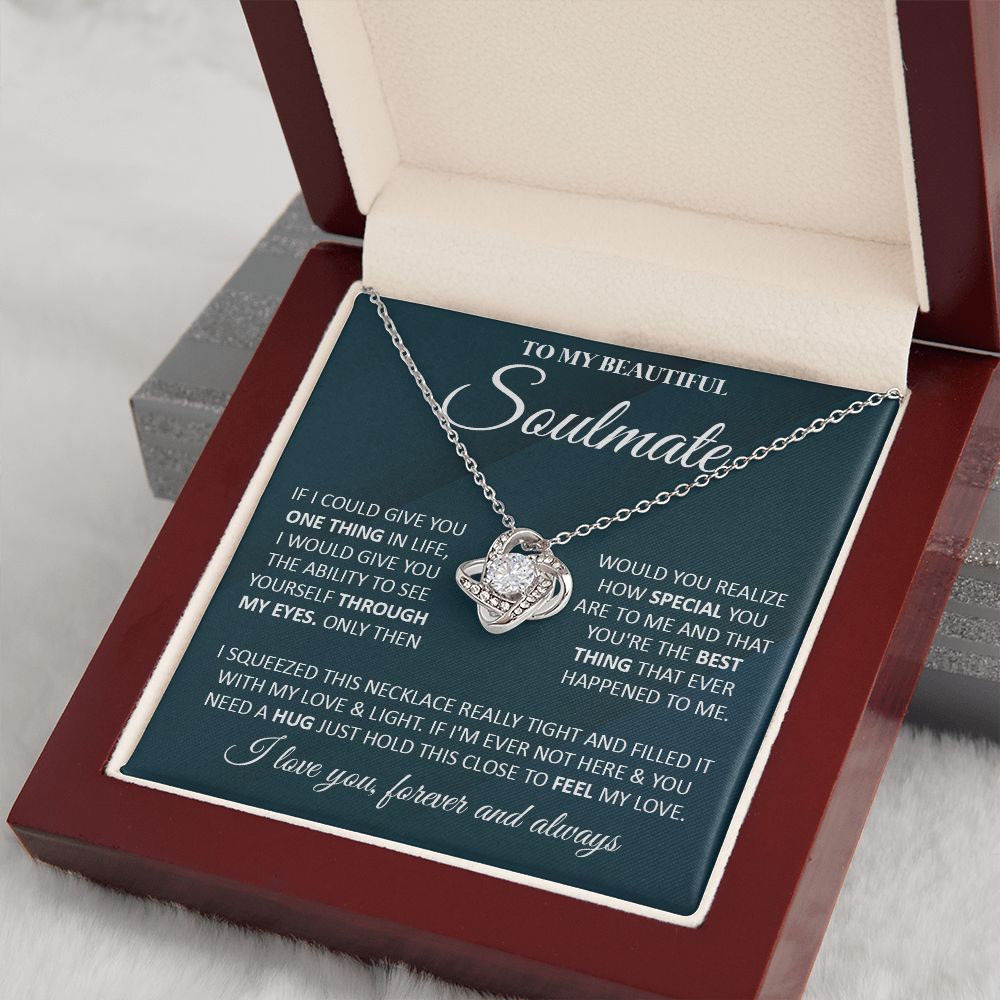 Couples Gifts, To My Beautiful Soulmate Necklace From Husband, Valentine For Wife From Husband, Wife Wedding From Husband, To My Wife, Necklace Custom Name Message Card and Gift Box Styles on Birthday, Christmas, Wedding, Anniversary Love knot Thang