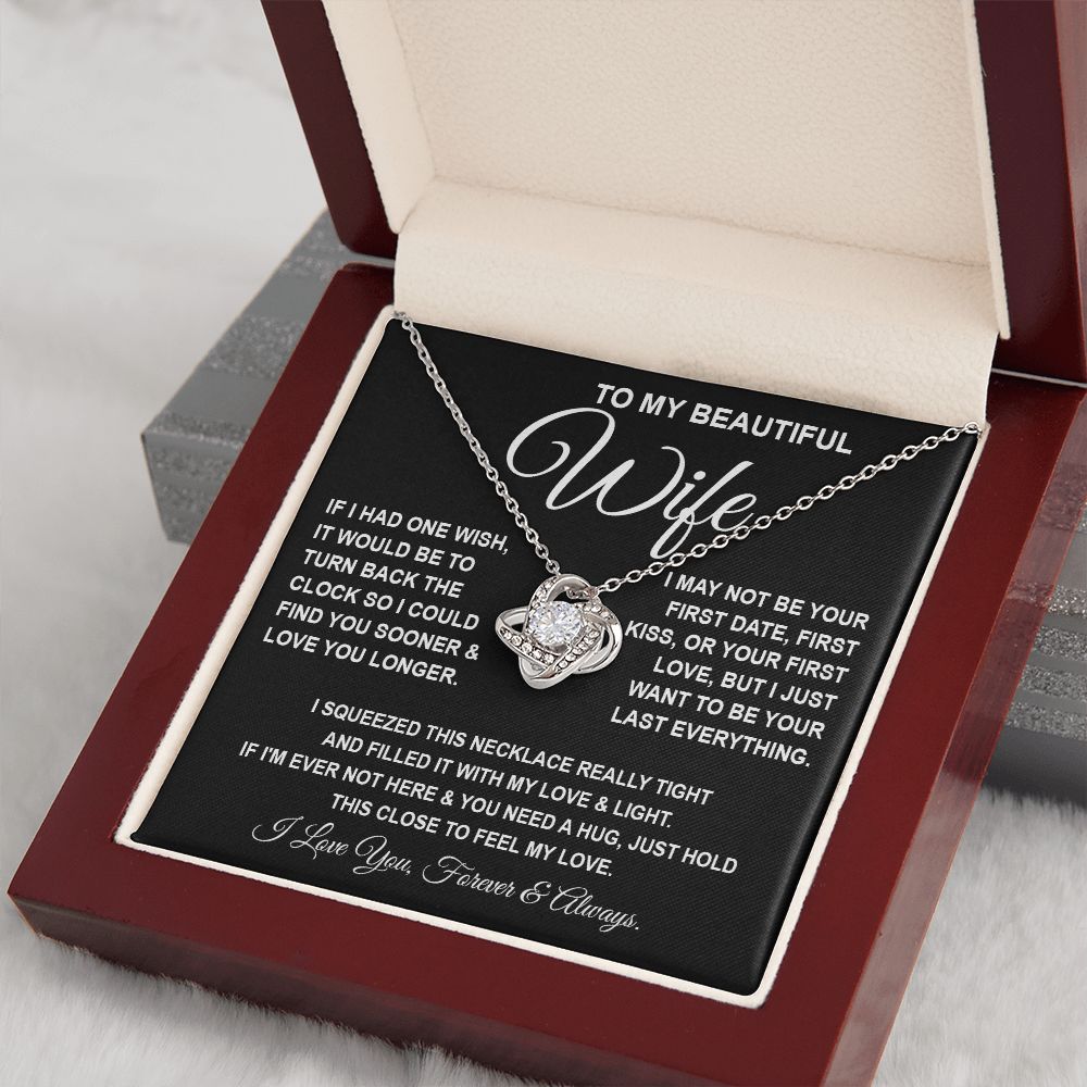To My Beautiful Wife Necklace, Soulmate Jewelry For Women, Wife Necklace From Husband, Soulmate Gift For Her, To My Future Wife Necklace Message Card and Necklace Gift Box Gift Box Styles on Birthday, Wedding, Anniversary, Valentine Love knot Thang