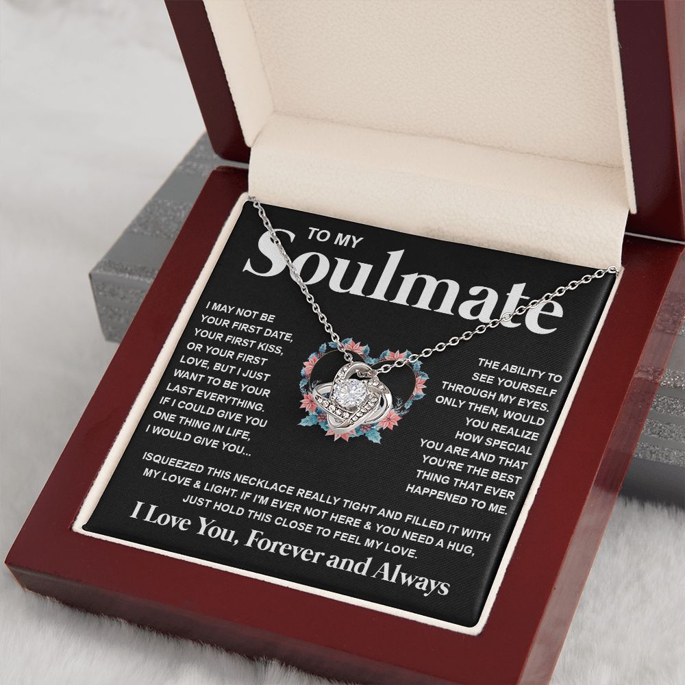 Couples Gifts Necklace To My Soulmate Necklace Birthday Christmas Jewelry Romantic Gifts For My Wife Pendant Jewelry with Message Card and Box Necklaces for Women Valentines Day Happy Anniversary Wedding Present Love knot Thang