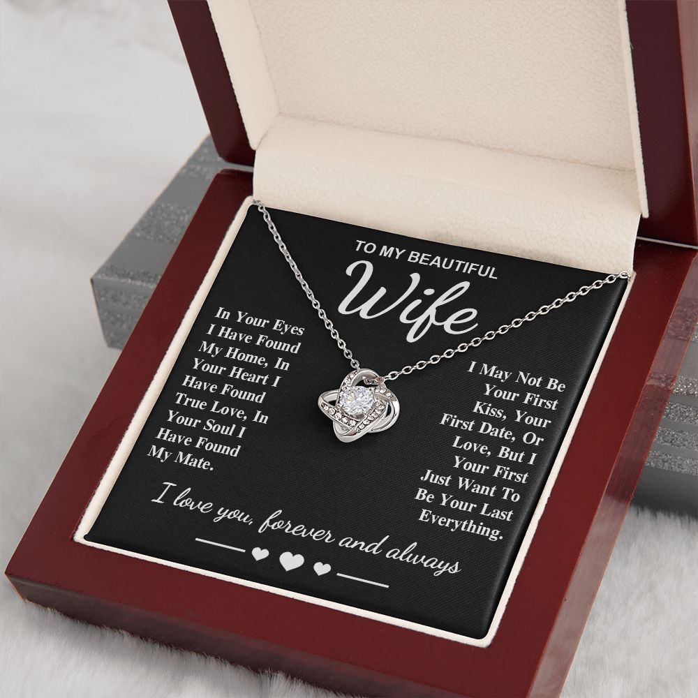 To My Beautiful Wife Necklace Gifts, Soulmate for Wife Birthday Gifts from Husband, Valentine for Women, Soulmate Gifts, Message Card and Necklace Gifts Box Gift Box Styles on Birthday, Wedding, Anniversary, Valentine Love knot Thang