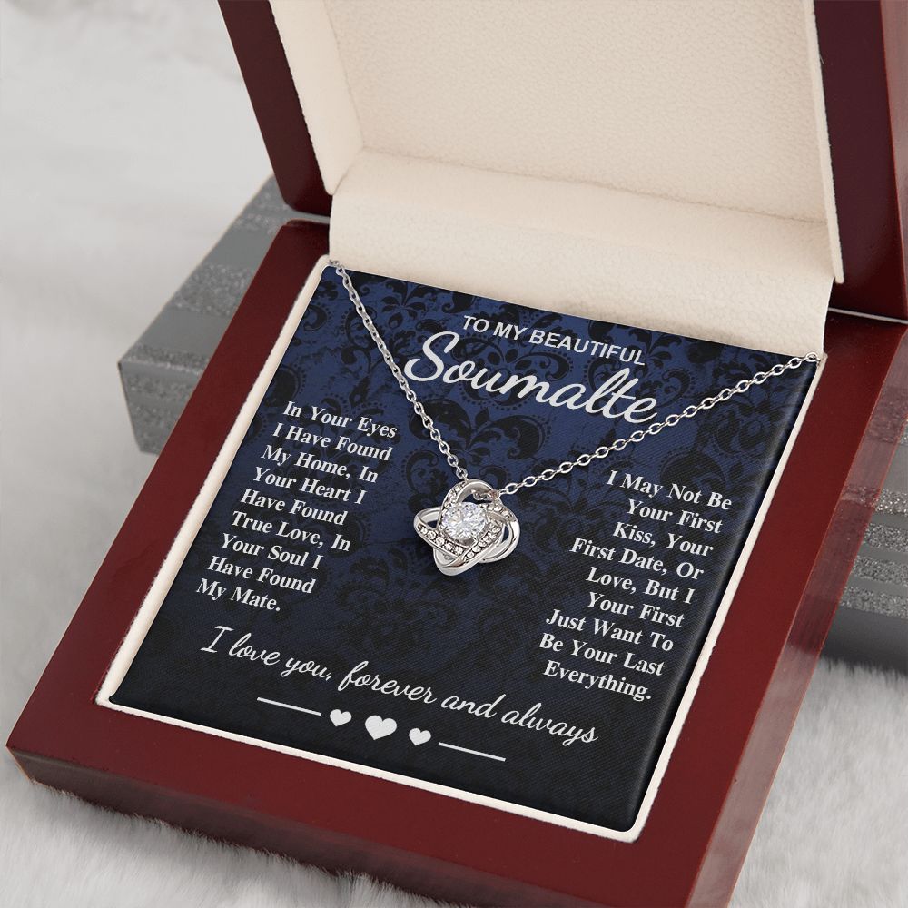 To My Beautiful Soulmate Necklace Gift, Soulmate for Wife Birthday Gifts from Husband, Wedding for Women, Soulmate Gifts, Message Card and Necklace Gifts Box Gift Box Styles on Birthday, Wedding, Anniversary, Valentine Love knot Thang