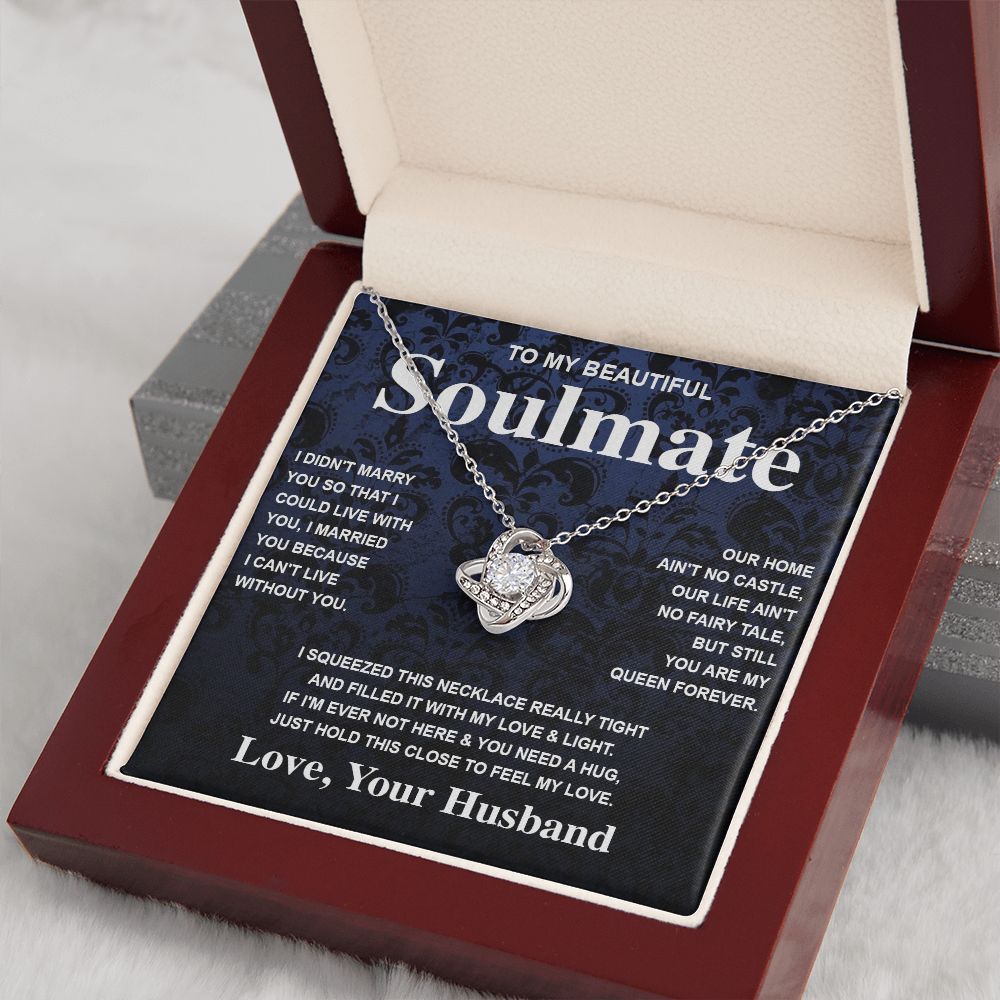 Soulmate Necklace Gift From Husband To My Badass Wife Valentines Day Anniversary Jewelry with Message Card and Gift Box. Gift for Wife. Necklace Gift Set for Wife Message Card and Necklace Gifts Box Gift Box Styles Love knot Thang