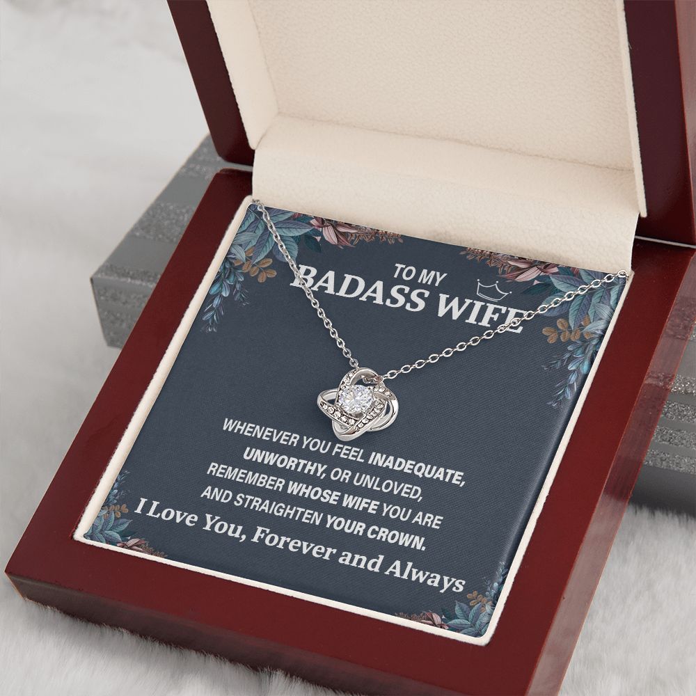 Wife Necklace Gift From Husband To My Badass Wife Pendant Birthday Jewelry with Message Card and Gift Box. Gift for Wife. Necklace Gift Set for Wife Necklace Gifts Box Gift Box Styles Love knot Thang