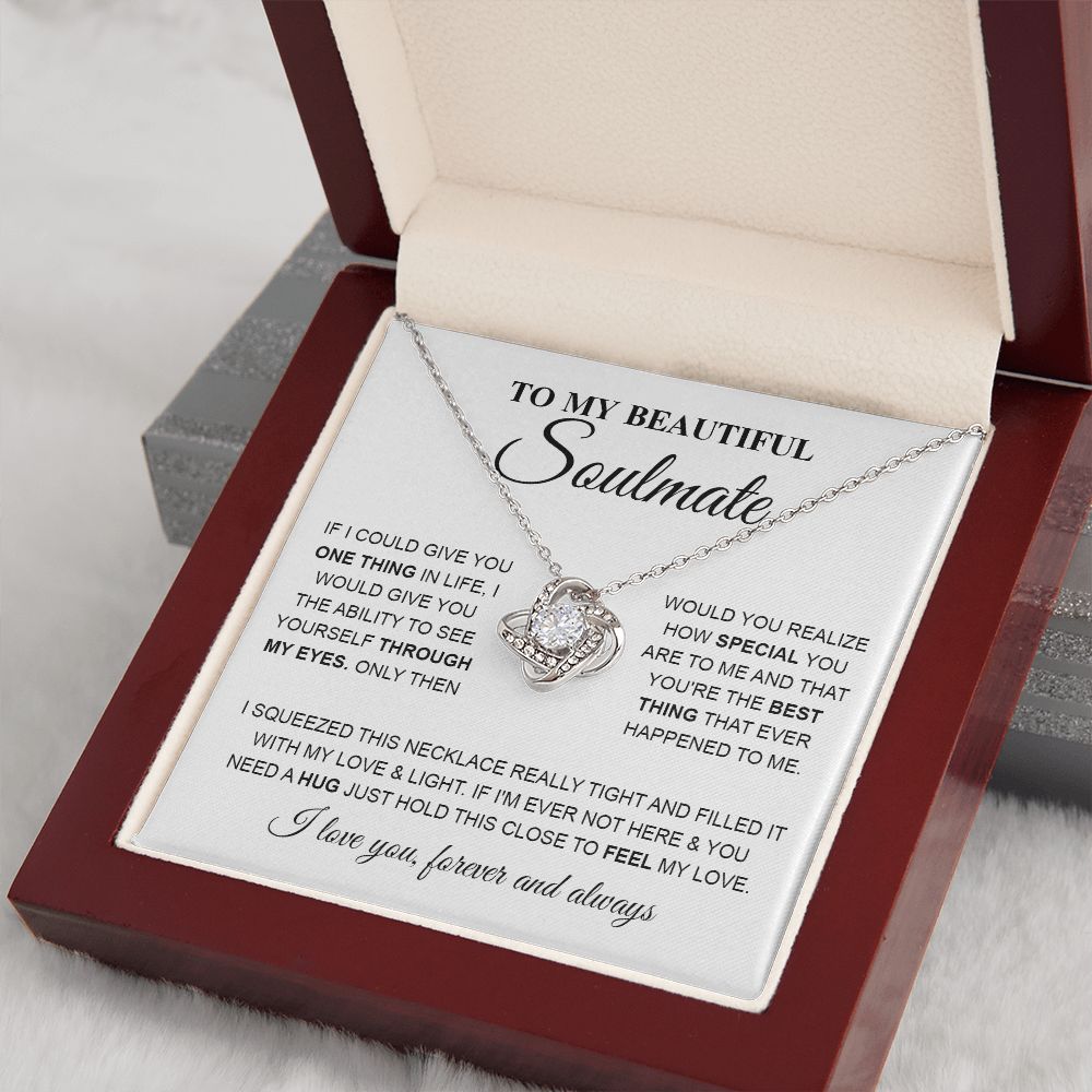 To My Beautiful Soulmate Necklace, Love knot Necklace for Girlfriend, Soulmate Jewelry, Soulmate Necklace, Future Wife Gift, Necklace for Wife from Husband, Necklace Message Card and Gift Box Styles on Birthday, Christmas, Wedding, Anniversary Love knot T
