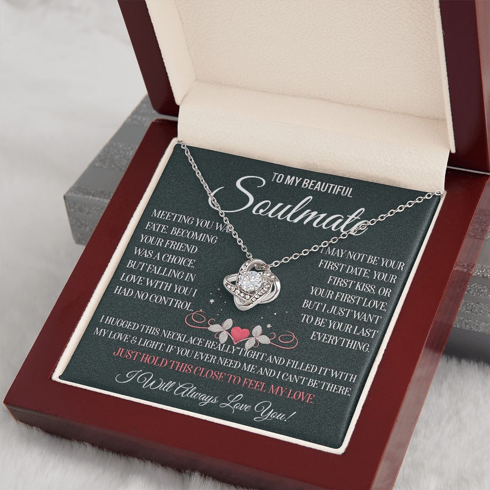My Beautiful Soulmate Necklace Future Wife Gifts, Promise Necklace For Her, Fiance Gifts For Her, Valentine Gifts For Soulmate With Message Card Box LED, Soulmate Necklace For Women, To My Wife Necklace Love knot Thang