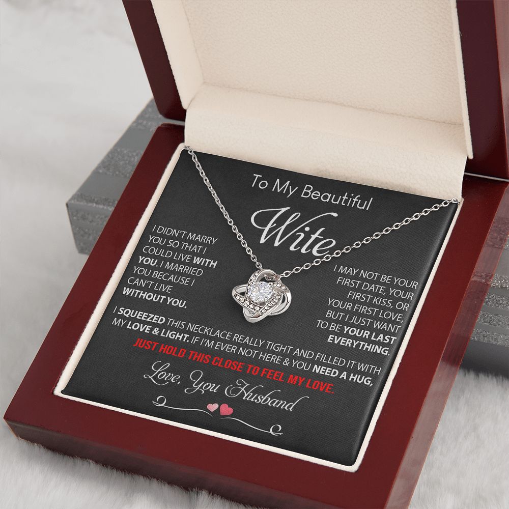 My Beautiful Wife Necklace Future Wife Gifts, Promise Necklace For Her, Fiance Gifts For Her, Valentine Gifts For Soulmate From Husband With Message Card Box LED, Soulmate Necklace For Women, To My Wife Necklace Love knot Thang