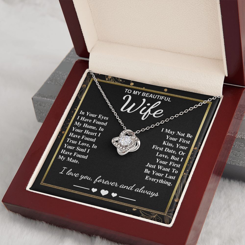 To My Beautiful Wife Necklace Gift, Soulmate for Wife Valentine Gifts from Husband, Wedding for Women, Soulmate Gifts, Message Card and Necklace Gifts Box Gift Box Styles on Birthday, Wedding, Anniversary, Valentine Love knot Thang