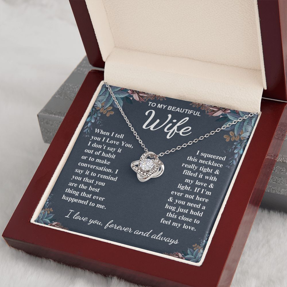 To My Beautiful Wife Necklace Gift for Her, Soulmate for Wife Valentine Gifts from Husband, Birthday for Women, Soulmate Gifts, Message Card and Necklace Gifts Box Gift Box Styles on Birthday, Wedding, Anniversary, Valentine Love knot Thang