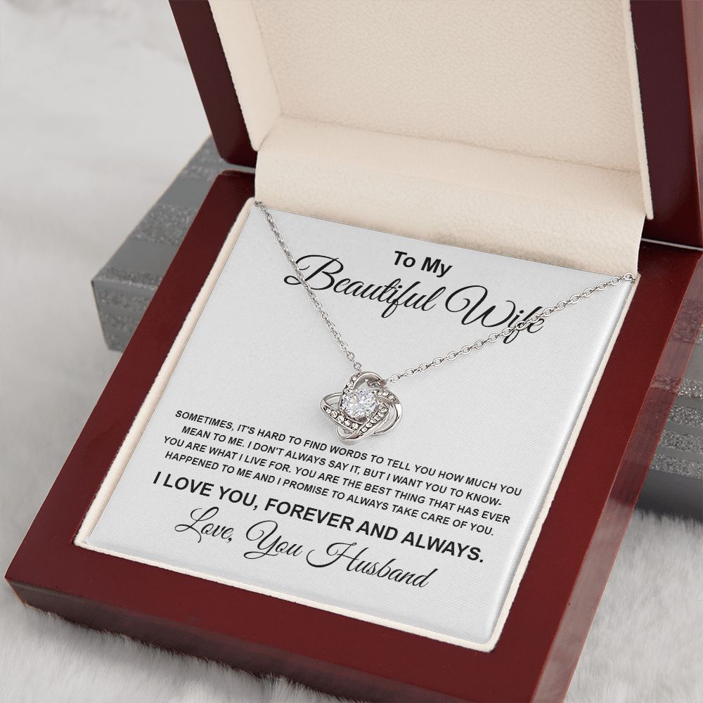 To My Beautiful Wife Necklace From Husband Pendant Jewelry with Message Card and Box Necklaces for Women Valentines Day Happy Wedding Present for Birthday Merry Christmas for Wife Love knot Thang