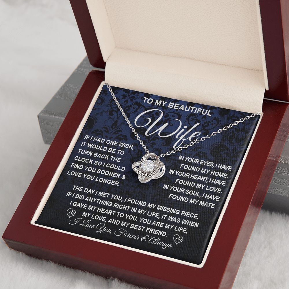 To My Beautiful Wife Necklace Gift for Her, Soulmate for Wife Birthday Gifts from Husband, Wedding Jewelry for Women, Soulmate Gifts, Message Card and Necklace Gifts Box Gift Box Styles on Birthday, Wedding, Anniversary, Valentine Love knot Thang