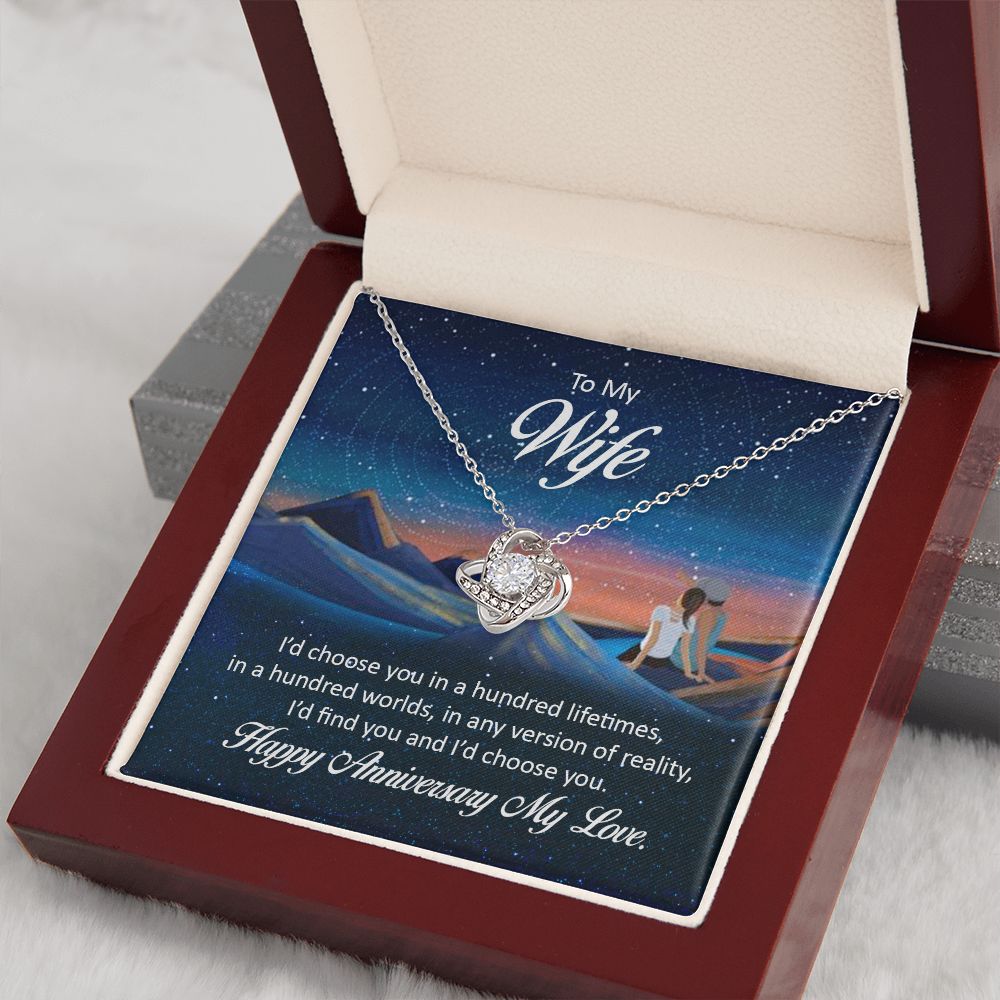 Couples Gifts Necklace To My Wife Necklace Gifts For My Wife, I Love You, Happy Anniversary My Love, Love Knot Meaningful Necklace Message Card and Gift Box Styles on Birthday, Christmas, Anniversary Love knot Thang