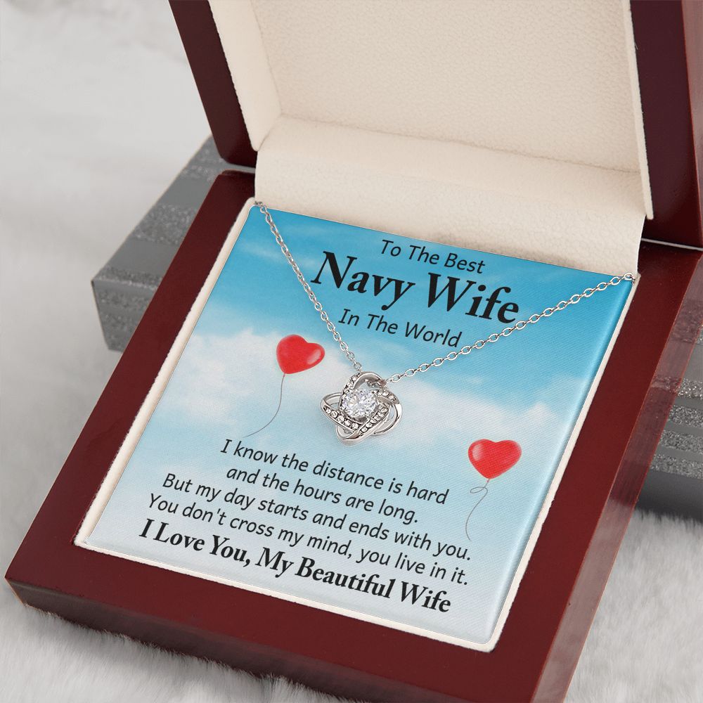 Couples Gifts, To My Navy Wife Necklace Gifts From Husband, Wedding Anniversary Jewelry For Wife From Husband, Wife Birthday From Husband, To My Soulmate Message Card and Gift Box styles On Birthday, Christmas, Anniversary  Love knot Thang