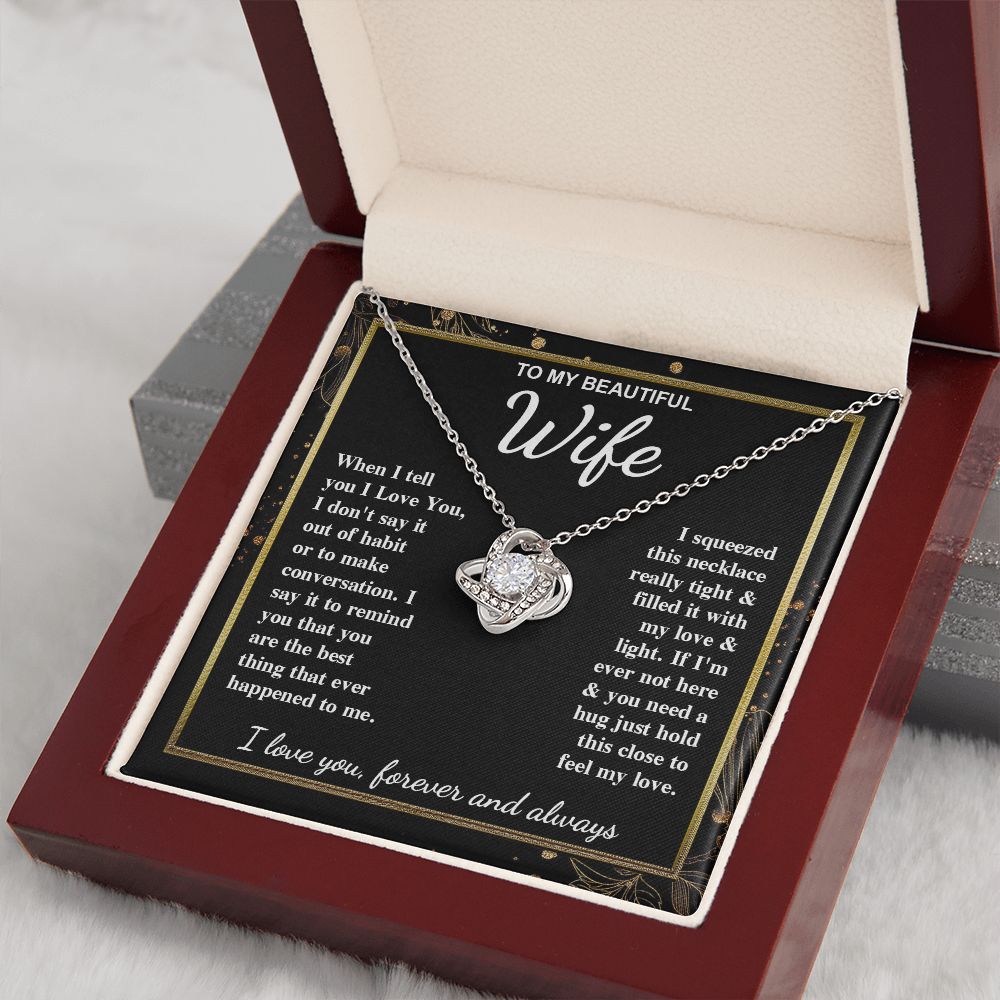 To My Beautiful Wife Necklace Gift for Her, Soulmate for Wife Valentine Gifts from Husband, Wedding for Women, Soulmate Gifts, Message Card and Necklace Gifts Box Gift Box Styles on Birthday, Wedding, Anniversary, Valentine Love knot Thang