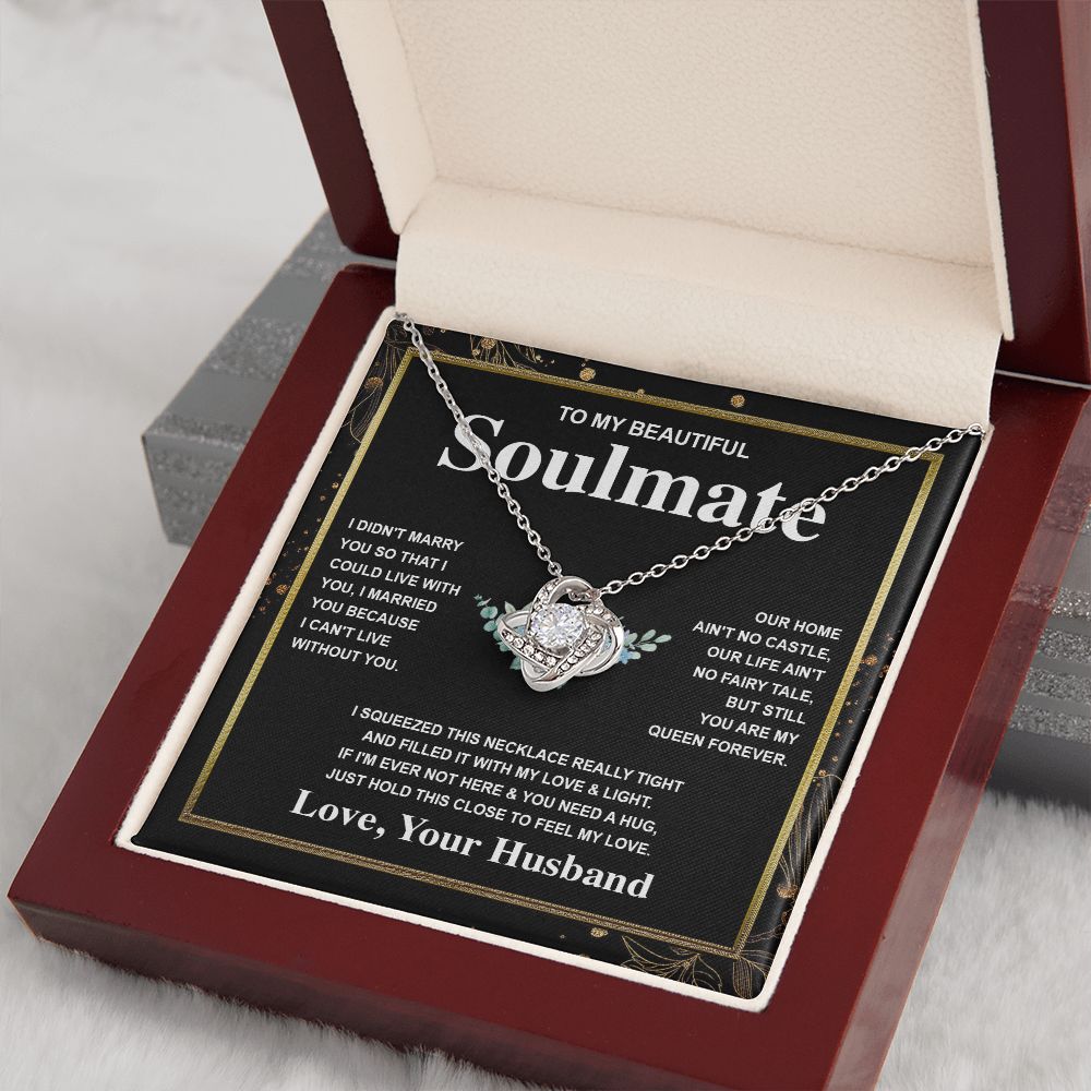 Soulmate Necklace Gift From Husband To My Badass Wife Valentines Days Anniversary Jewelry with Message Card and Gift Box. Gift for Wife. Necklace Gift Set for Wife Message Card and Necklace Love knot Thang