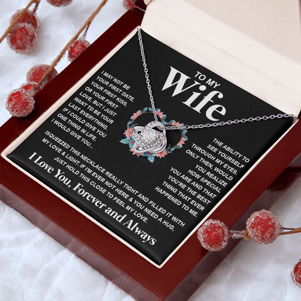Couples Gifts Necklace To My Wife Necklace Birthday Christmas Jewelry Romantic Gifts For My Wife Pendant Jewelry with Message Card and Box Necklaces for Women Valentines Day Happy Anniversary Wedding Present Love knot Thang