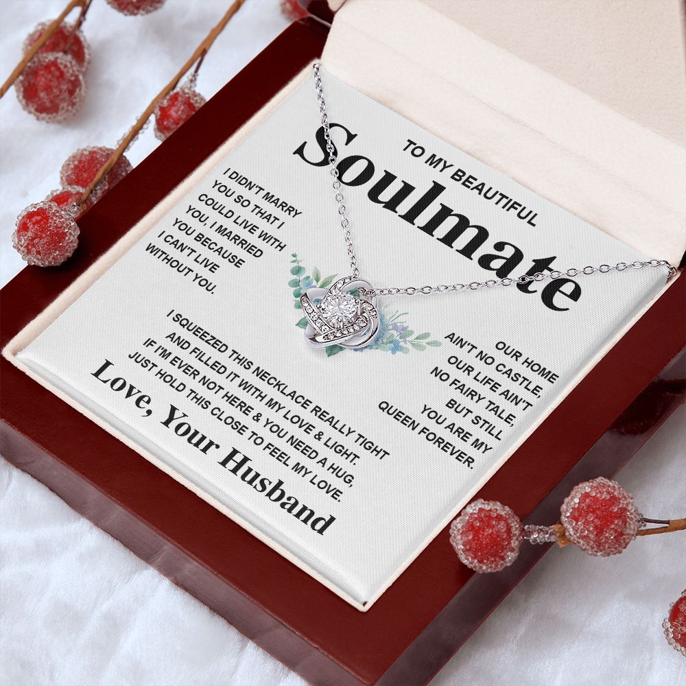 Soulmate Necklace Gift From Husband To My Badass Wife Pendant Valentines Day Anniversary Jewelry with Message Card and Gift Box. Gift for Wife. Necklace Gift Set for Wife Message Card and Necklace Gifts Box Gift Box Styles Love knot Thang