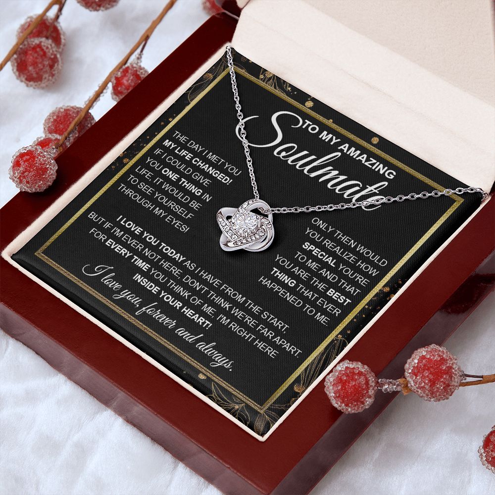 To My Amazing Solmate Necklace Gift From Husband To My Badass Wife Pendant Valentine Jewelry with Message Card and Gift Box. Gift for Wife. Necklace Gift Set for Wife Necklace Gifts Box Gift Box Styles Love knot Thang