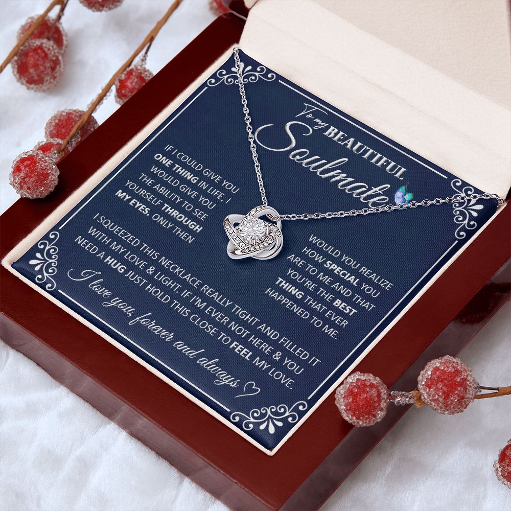 Couples Gifts, To My Beautiful Soulmate Necklace Gifts From Husband, Wedding Anniversary For Wife From Husband, To My Beautiful Wife Necklace, Necklace Custom Name Message Card and Gift Box Styles on Birthday, Christmas, Wedding, Anniversary Love knot Tha