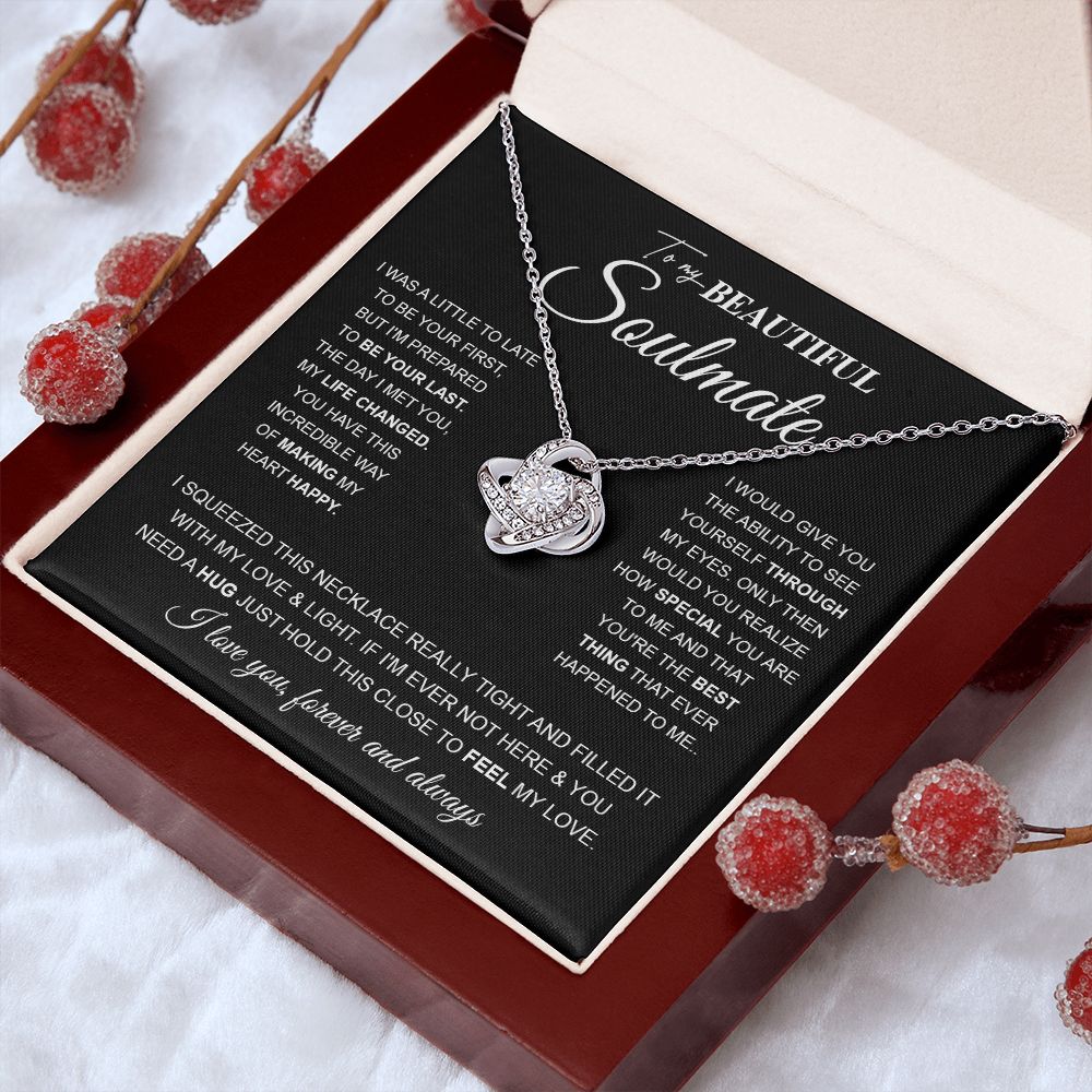 to My Beautiful Soulmate Necklace Future Wife Gifts, Promise Necklace For Her, Fiance Gifts For Her, Wedding Valentine Gifts For Future Wife With Message Card Box LED, Soulmate Necklace For Women, To My Wife Necklace Love knot Thang