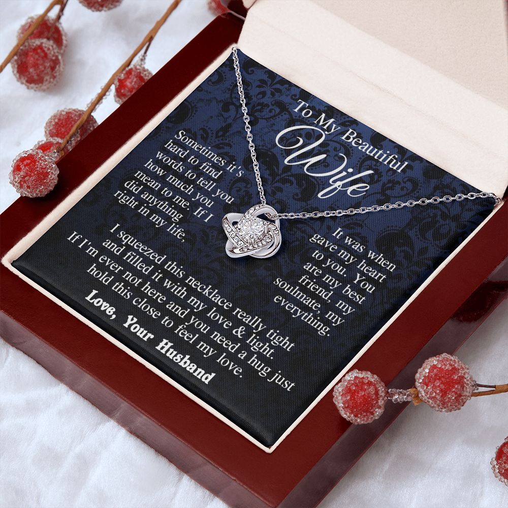 Wife Necklace from Husband, Anniversary Romantic Gift for Wife from Husband to My Wife Necklaces for Wife Birthday Gifts, Wife Jewelry Necklace Message Card and Necklace Gift Box Gift Box Styles on Birthday, Wedding, Anniversary, Valentine Love knot Thang