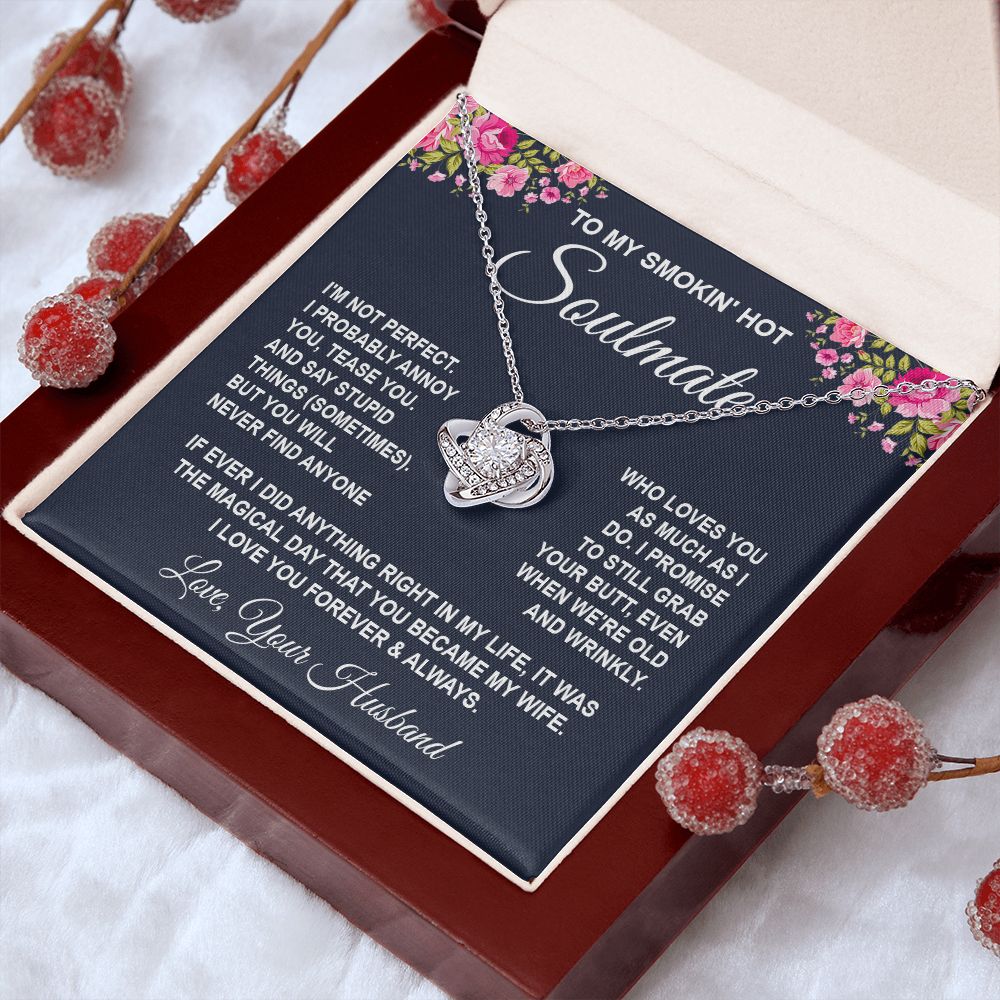 Soulmate Necklace Gifts from Husband, Wedding Anniversary Gifts for Wife from Husband, Wife Birthday Gifts from Husband, To My Wife Necklace Message Card and Necklace Gifts Box Gift Box Styles on Birthday, Wedding, Anniversary, Valentine Love knot Thang