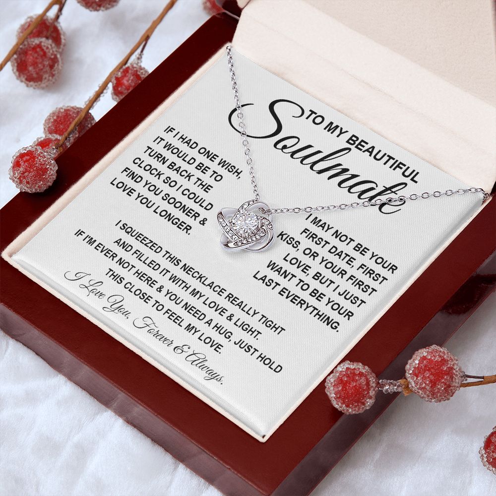 To My Beautiful Soulmate Necklace, Soulmate Jewelry For Women, Wife Necklace From Husband, Soulmate Gifts For Her, To My Future Wife Necklace Message Card and Necklace Gift Box Gift Box Styles on Birthday, Wedding, Anniversary, Valentine Love knot Thang