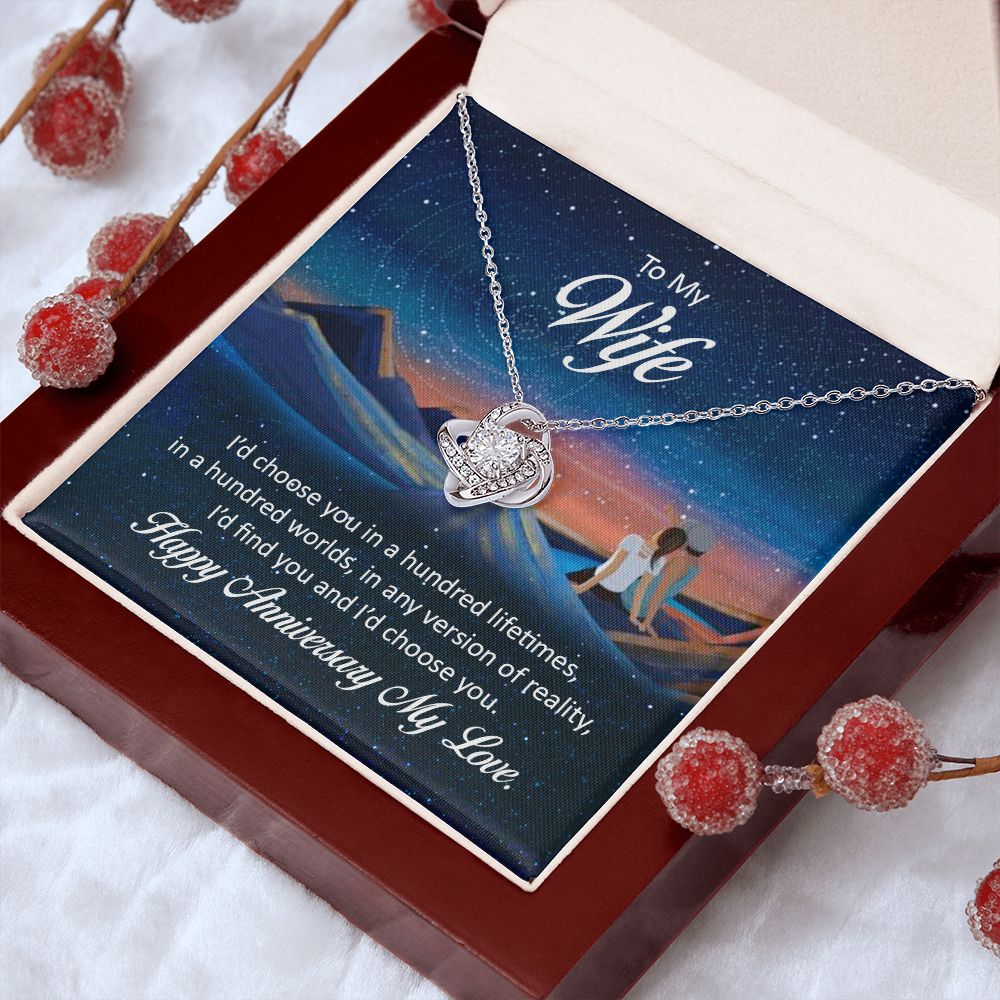 Couples Gifts Necklace To My Wife Necklace Gifts For My Wife, I Love You, Happy Anniversary My Love, Love Knot Meaningful Necklace Message Card and Gift Box Styles on Birthday, Christmas, Anniversary Love knot Thang