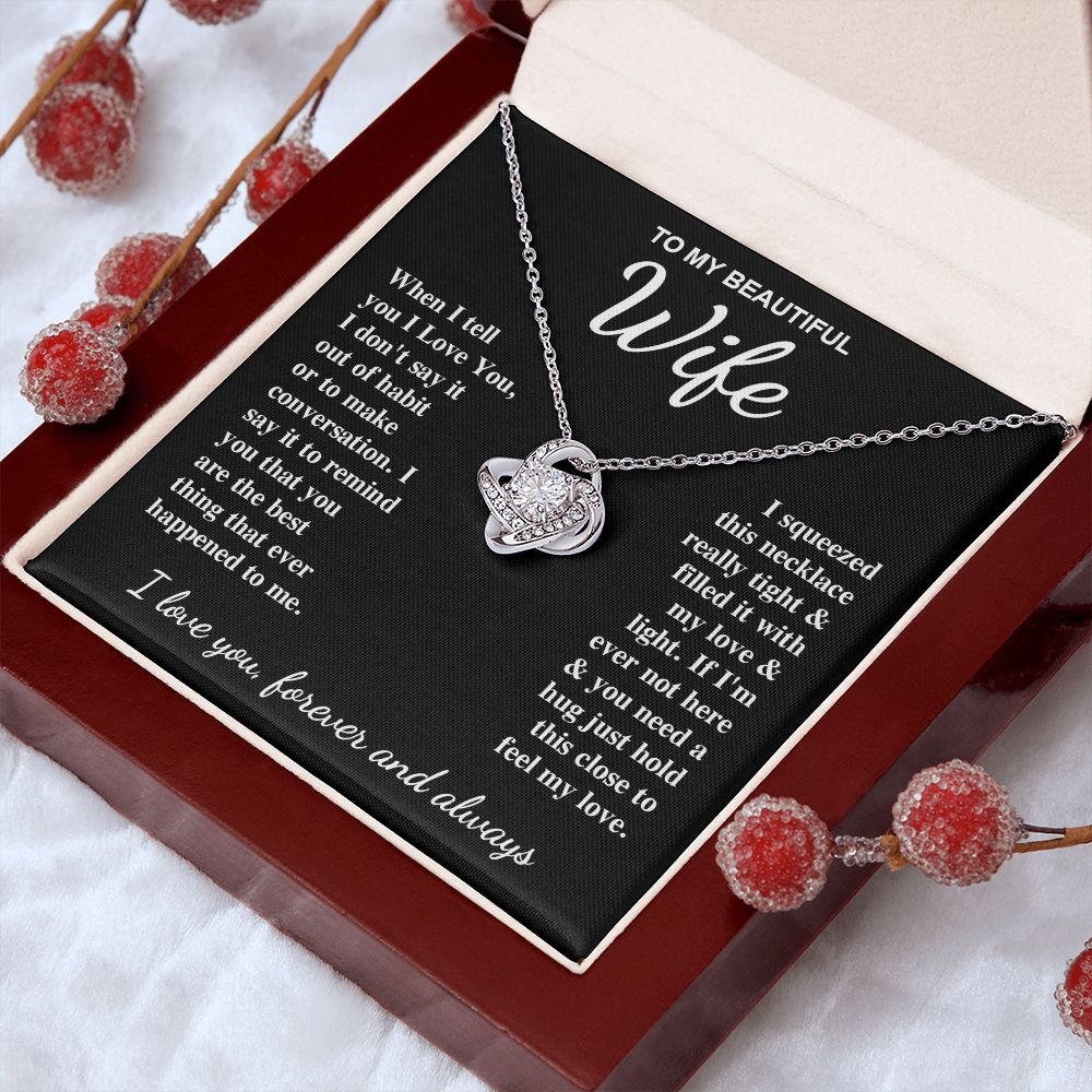 To My Beautiful Wife Necklace Gift for Her, Soulmate for Wife Birthday Gifts from Husband, Valentine for Women, Soulmate Gifts, Message Card and Necklace Gifts Box Gift Box Styles on Birthday, Wedding, Anniversary, Valentine Love knot Thang