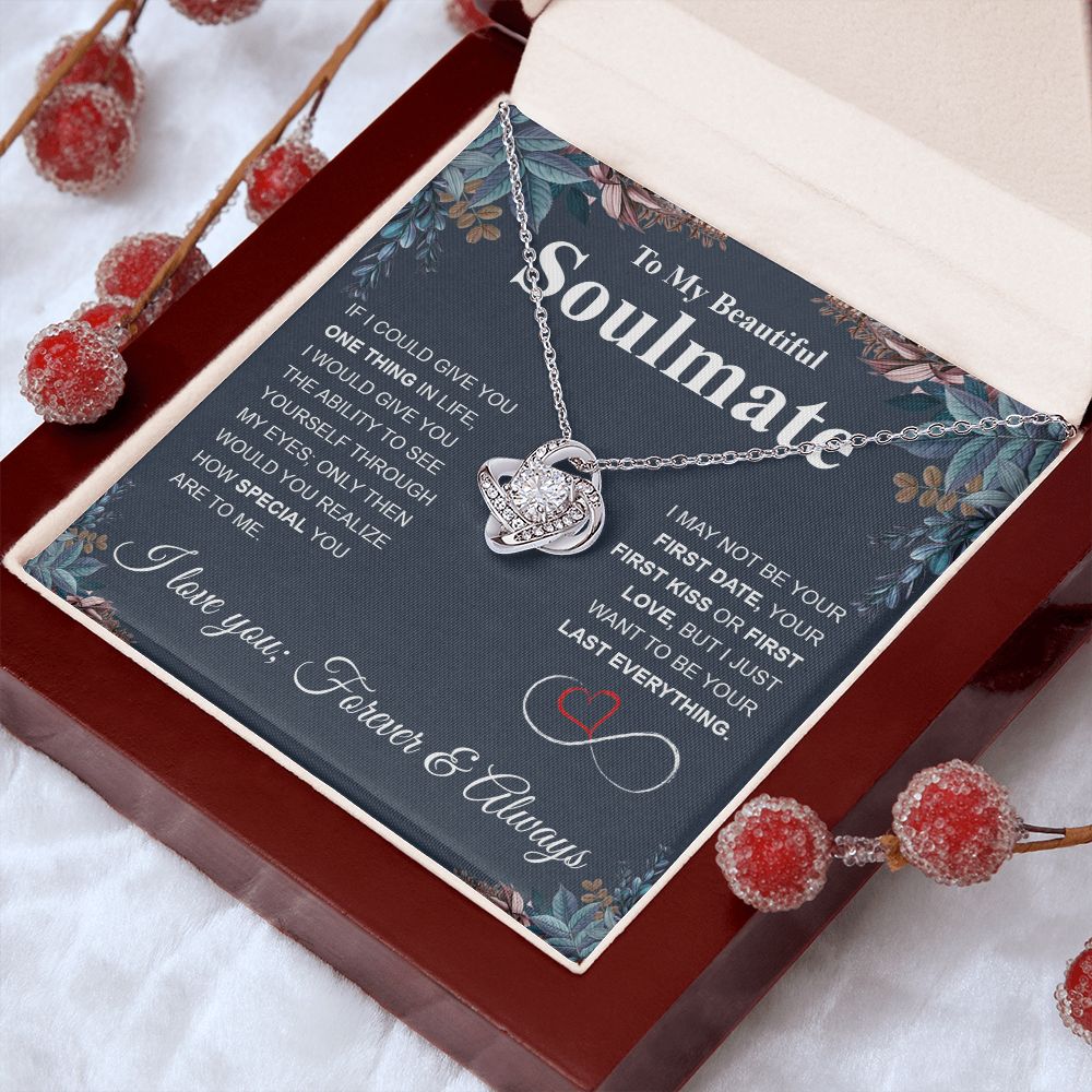 To My Beautiful Soulmate Necklace My Last Everything, Promise Necklace For Her, Fiance Gift For Her, Wedding Gifts For Future Wife With Message Card Box LED, Soulmate Necklace For Women, To My Wife Necklace Love knot Thang