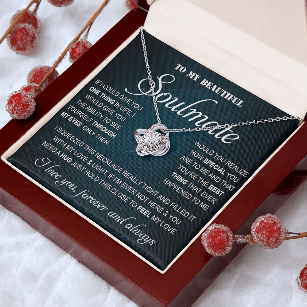 Personalized Valentine Gift For Wife, To My Soulmate Necklace For Women, Soulmate Necklace, To My Wife Necklace From Husband, Necklace Custom Name Message Card and Gift Box Styles on Birthday, Christmas, Wedding, Anniversary Love knot Thang