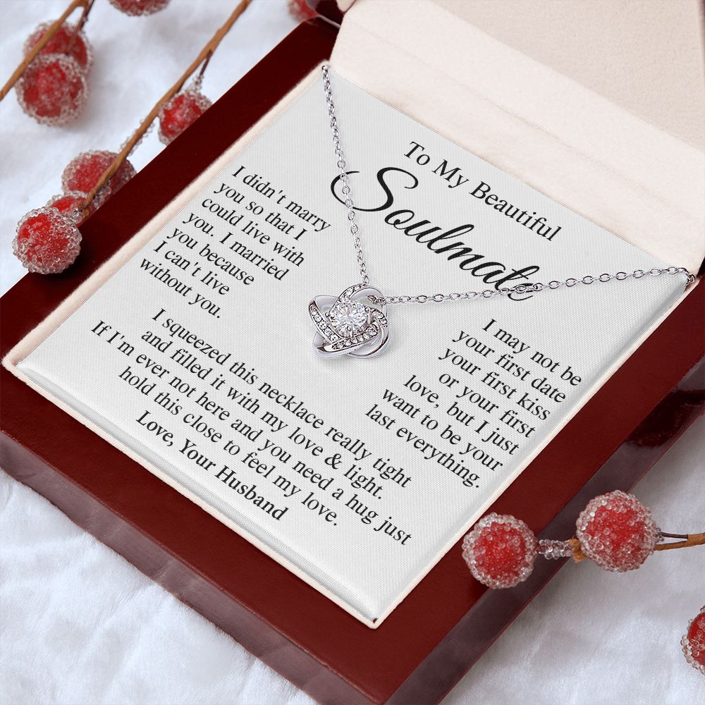 Soulmate Necklace Gift From Husband, Wedding Anniversary Romantic Gifts for Wife from Husband, Soulmate Birthday Gifts Message Card and Necklace Gifts Box Gift Box Styles on Birthday, Wedding, Anniversary, Valentine Love knot Thang