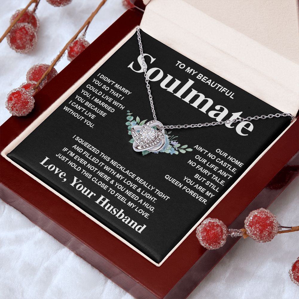 Soulmate Necklace Gift From Husband To My Badass Wife Pendant Valentines Day Anniversary Jewelry with Message Card and Gift Box. Gift for Wife. Necklace Gift Set for Wife Love knot Thang