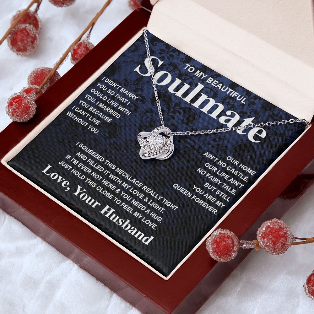 Soulmate Necklace Gift From Husband To My Badass Wife Valentines Day Anniversary Jewelry with Message Card and Gift Box. Gift for Wife. Necklace Gift Set for Wife Message Card and Necklace Gifts Box Gift Box Styles Love knot Thang