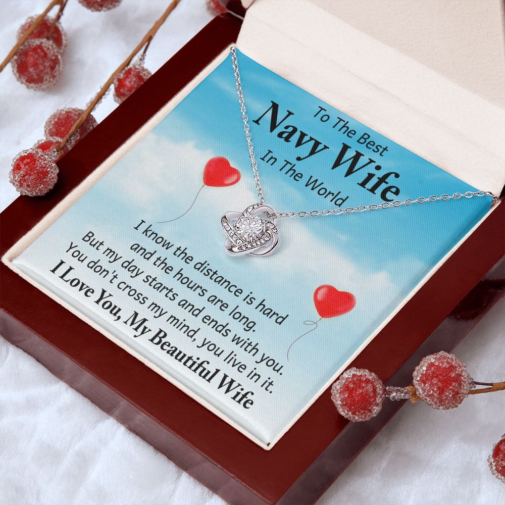Couples Gifts, To My Navy Wife Necklace Gifts From Husband, Wedding Anniversary Jewelry For Wife From Husband, Wife Birthday From Husband, To My Soulmate Message Card and Gift Box styles On Birthday, Christmas, Anniversary  Love knot Thang