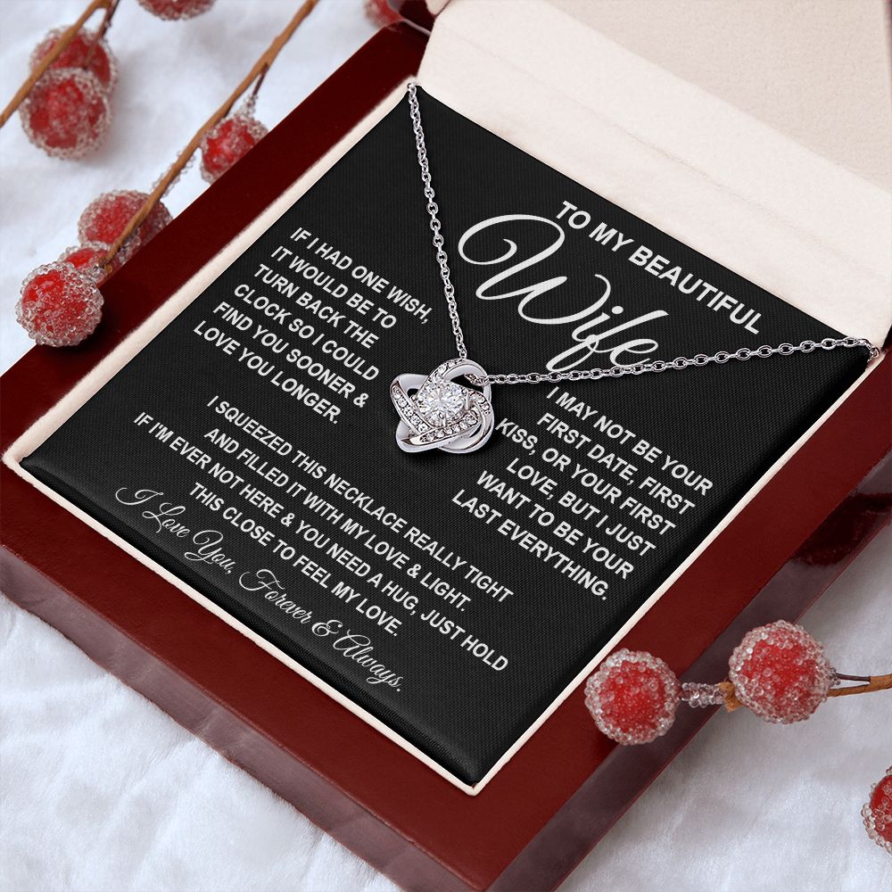 To My Beautiful Wife Necklace, Soulmate Jewelry For Women, Wife Necklace From Husband, Soulmate Gift For Her, To My Future Wife Necklace Message Card and Necklace Gift Box Gift Box Styles on Birthday, Wedding, Anniversary, Valentine Love knot Thang