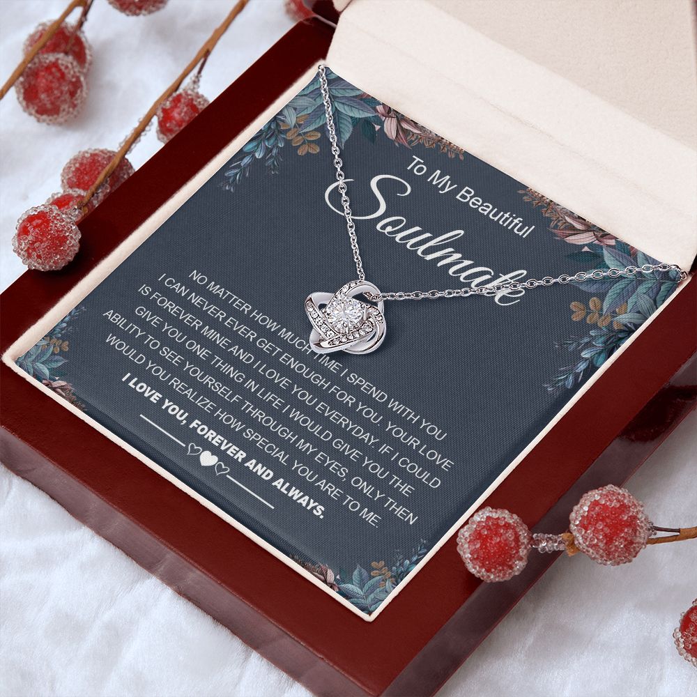 To My Beautiful Soulmate Necklace Gifts for Wife from Husband, Soulmate Valentine Gifts, Gift for Wife, Message Card and Necklace Gift Box Gift Box Styles on Birthday, Wedding, Anniversary, Valentine Love knot Thang