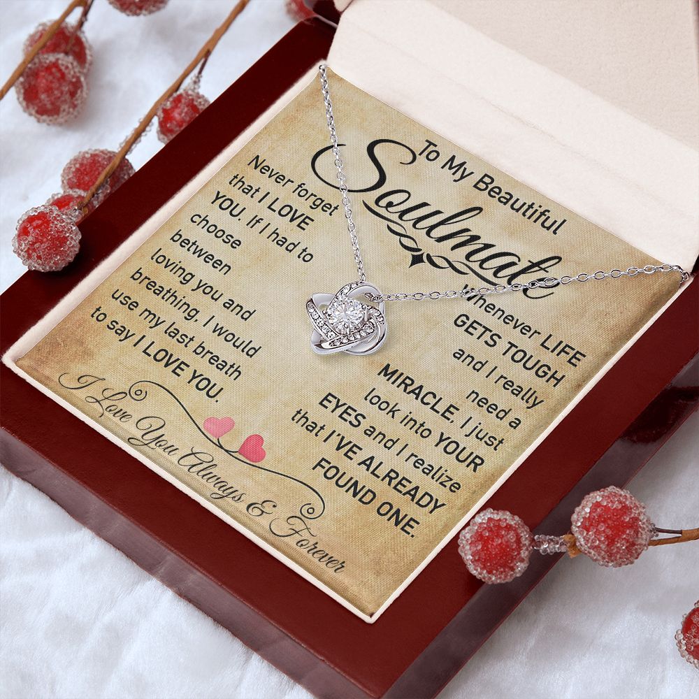 My Beautiful Soulmate Necklace Future Wife Gifts, Promise Necklace For Her, Fiance Gifts For Her, Valentine Gifts For Soulmate From Husband With Message Card Box LED, Soulmate Necklace For Women, To My Wife Necklace Love knot Thang