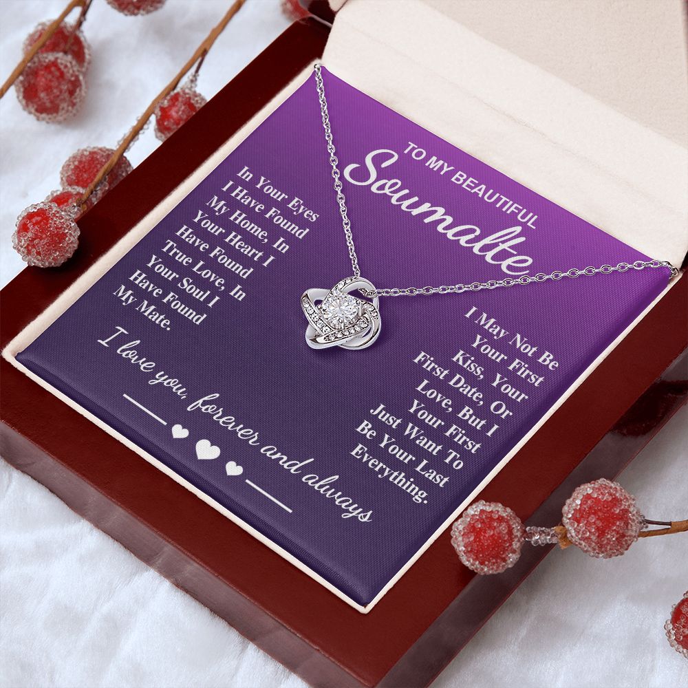 To My Beautiful Soulmate Necklace Gift, Soulmate for Wife Birthday Gifts from Husband, Valentine for Women, Soulmate Gifts, Message Card and Necklace Gifts Box Gift Box Styles on Birthday, Wedding, Anniversary, Valentine Love knot Thang