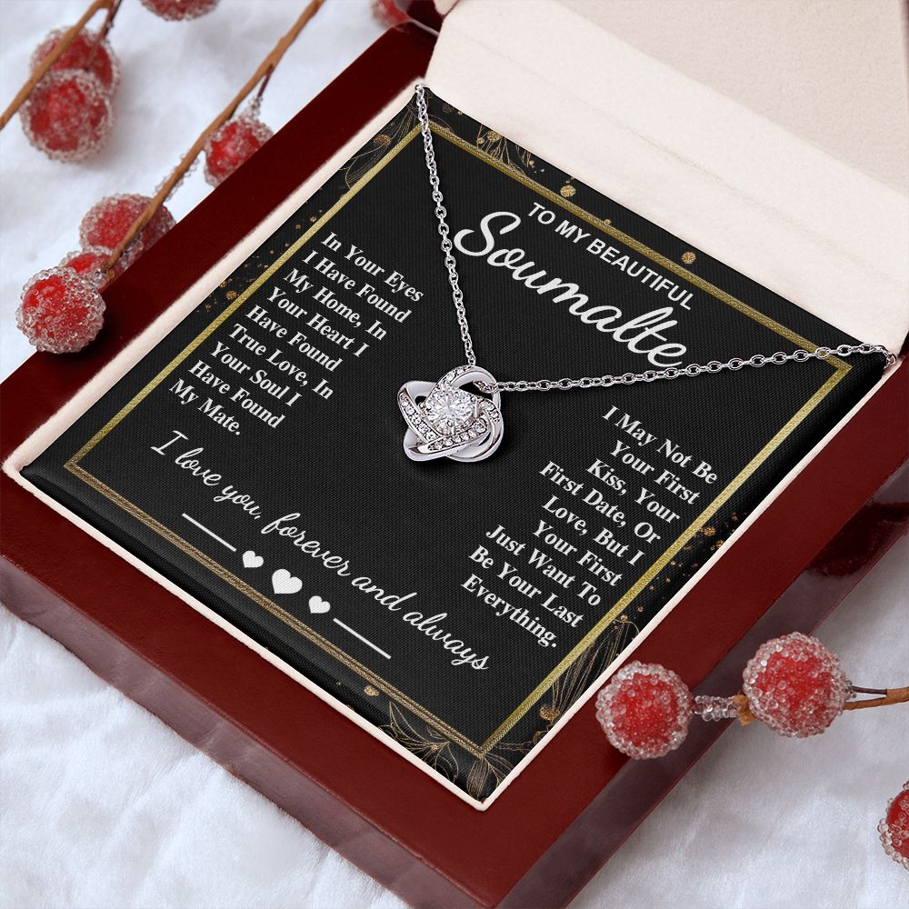 To My Beautiful Soulmate Necklace Gift, Soulmate for Wife Valentine Gifts from Husband, Wedding for Women, Soulmate Gifts, Message Card and Necklace Gifts Box Gift Box Styles on Birthday, Wedding, Anniversary, Valentine Love knot Thang